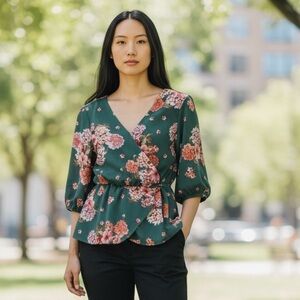 #582 Floral Green Women's Top